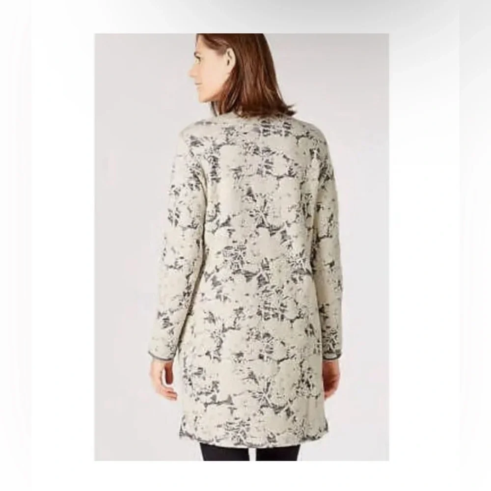 J. JILL White Gray Long Sleeve Jacquard Topper Longline Coat Jacket Size:Small
